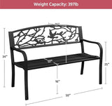 Yaheetech Outdoor Garden Bench Patio Furniture Chair Outdoor with Vintage Bird Pattern Backrest, Slatted Seat - Photo 3
