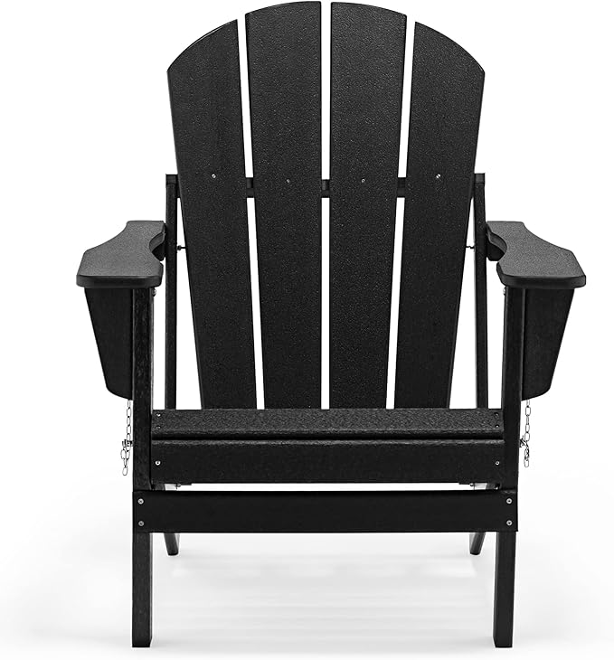 WO Home Furniture 3pc Set - HDPE Poly Adirondack Chair with Ottoman/Footrest and Square Side Table, All Weather and UV Resistant for Outdoor Patio Backyard, Garden, Black