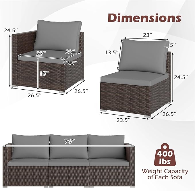 Tangkula 3 Seat Outdoor Wicker Sofa Set, Modular PE Rattan Patio Cushioned Sectional Couch Set - Photo 3