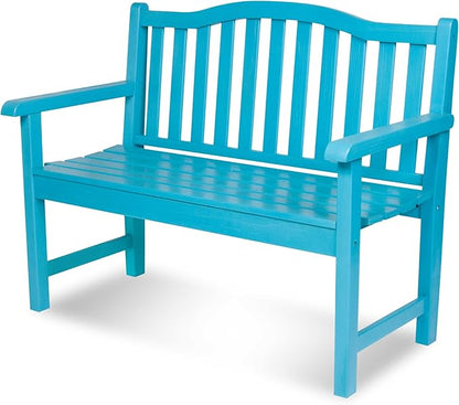 Shine Company Belfort Outdoor Solid Wood Patio Garden Bench, Ergonomic Seat, 22" D x 44.75" W x 36" H, Aqua