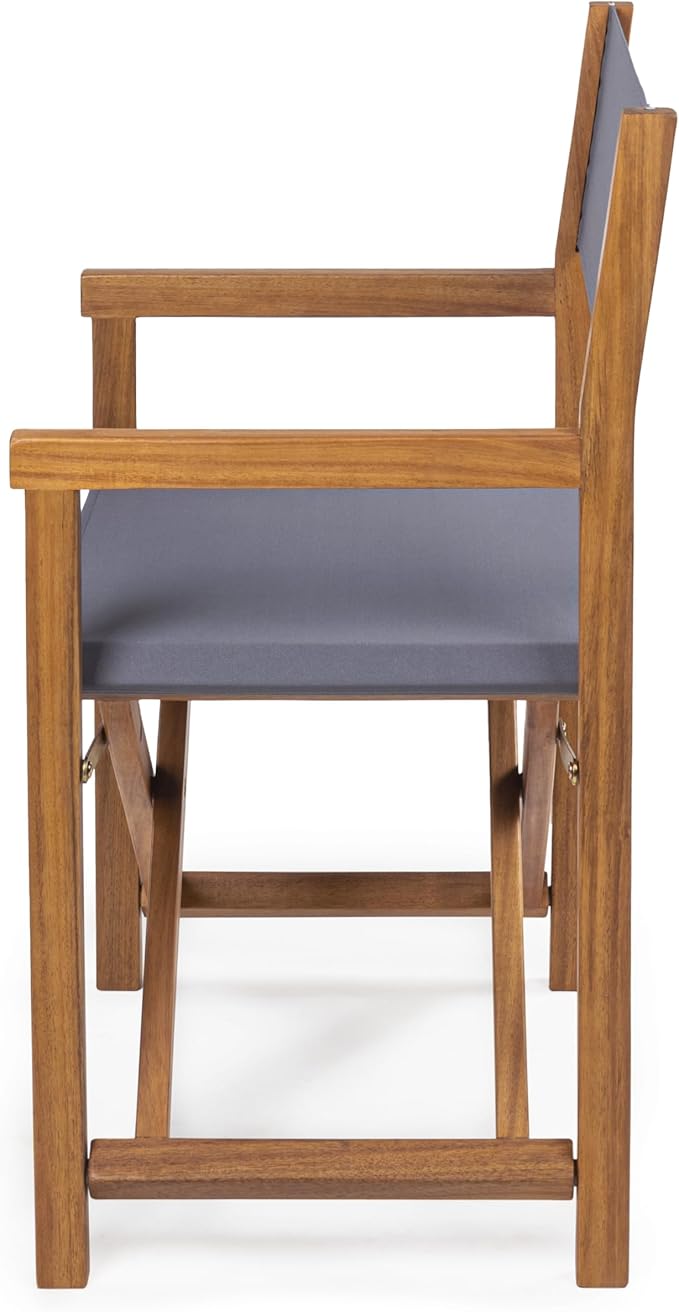 JONATHAN Y DRC1000A-SET2 Cukor Classic Vintage Outdoor Acacia Wood Folding Director Chair with Canvas Seat Mid-Century, Modern, Traditional, Bohemian, Coastal, Minimalist, Gray/Teak Brown (Set of 2)