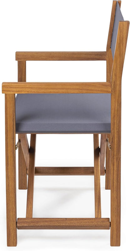 JONATHAN Y DRC1000A-SET2 Cukor Classic Vintage Outdoor Acacia Wood Folding Director Chair with Canvas Seat Mid-Century, Modern, Traditional, Bohemian, Coastal, Minimalist, Gray/Teak Brown (Set of 2)
