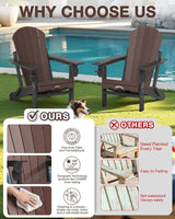 Folding Adirondack Chair –Recyclable HDPE Outdoor Adirondack Patio Chair with Cup Holder, Wood Texture & Umbrella Hole - Photo 7