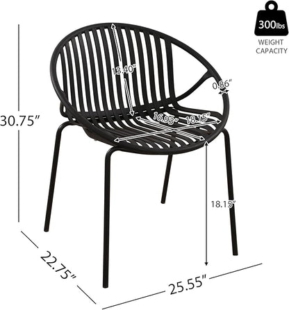 Christopher Knight Home Set of 2 Tita Modern Patio Outdoor Dining Chairs, Stacking Chair, Outside Dinner, Garden/Balcony/Poolside Stackable Accent Chairs, Metal Legs, Plastic Cutout Backrest, Black
