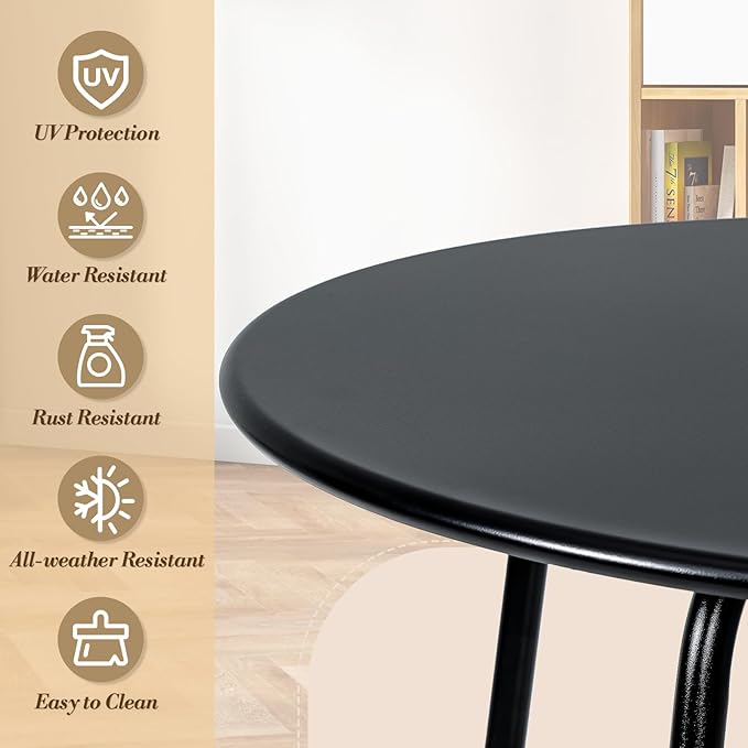 Athena Collection Outdoor Patio Round Side Table, 24" Round Small Metal Outdoor Patio End Table Waterproof Weather Resistant for Indoor, Outside, Bistro, Balcony, Garden, Black