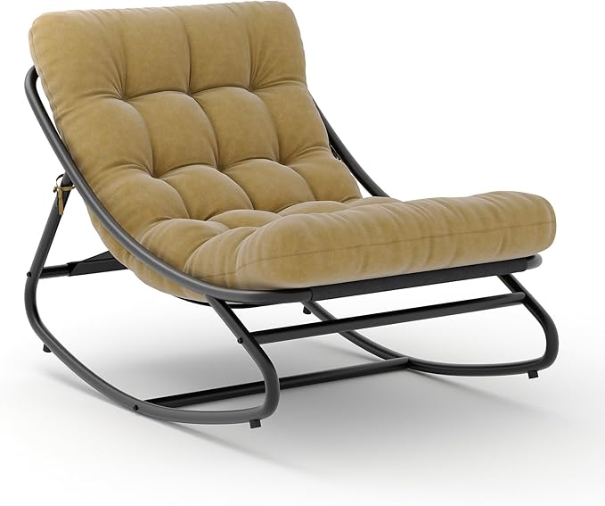 PeakPursuit Indoor Outdoor Papasan Rocking Chair with Cushion, Oversized Outdoor Rocking Chair, All Weather Rocking Papasan Chair for Bedroom/Living Room/Porch/Garden/Patio