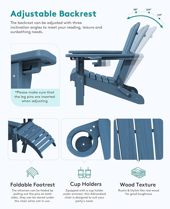 SERWALL 5-Piece Adirondack Chair and Ottoman and Table Set - Photo 2