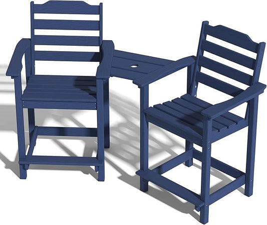 Tall Adirondack Chair, All Weather Resistant Adirondack Bar Stools for Patio, Lawn, Garden, Swimming Pool, Modern Adirondack Chair, (Navy Blue, 2PCS)