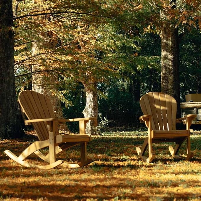 Ash & Ember Savannah Grade A Teak Adirondack Rocking Chair, Patio Lounge Seat for Deck, Porch, or Backyard Indoor Outdoor Use, Weather Resistant, Gently Curved Seat and Back with Tight Slats