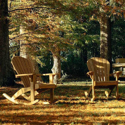 Ash & Ember Savannah Grade A Teak Adirondack Rocking Chair, Patio Lounge Seat for Deck, Porch, or Backyard Indoor Outdoor Use, Weather Resistant, Gently Curved Seat and Back with Tight Slats