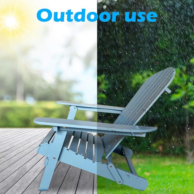 FDW Lawn Folding Adirondack Outdoor Patio Seating Fire Pit Wood Chairs for Adults Yard Garden w/Natural Finish, 27.7"D x 39"W x 32.5"H, Turquoise