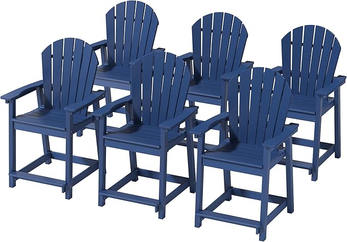 Tall Adirondack Chairs Set of 6, Outdoor Bar Height Chair for Patio, Heavy-Duty Tall Adirondack Chair, Weatherproof HDPE Chairs for Deck, Poolside, Navy Blue