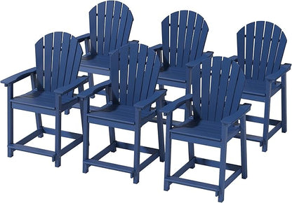 Tall Adirondack Chairs Set of 6, Outdoor Bar Height Chair for Patio, Heavy-Duty Tall Adirondack Chair, Weatherproof HDPE Chairs for Deck, Poolside, Navy Blue