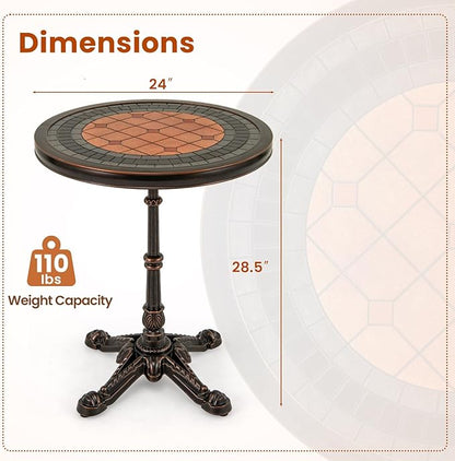 Tangkula 24" Round Patio Dining Table, Weather-Resistant Cast Aluminum Outdoor Table with Carved Texture & Painted Top, for Balcony, Garden, Backyard, Poolside