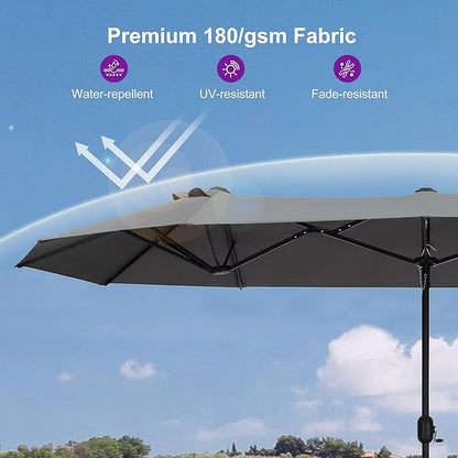 PURPLE LEAF Patio Oversized Chaise Lounge with 15FT Umbrella Outdoor Lounge Chair Beach Pool Sunbathing Lawn Lounger, Base and Side Table Included, Light Grey