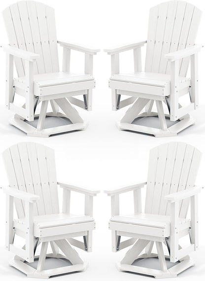 SERWALL Adirondack Swivel Glider Chair, HDPE Glider Set of 4 for Outdoor, All-Weather Glider Chair for Porch, Balcony, Light White