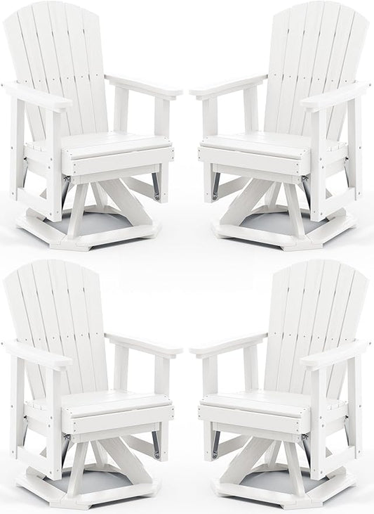 SERWALL Adirondack Swivel Glider Chair, HDPE Glider Set of 4 for Outdoor, All-Weather Glider Chair for Porch, Balcony, Light White