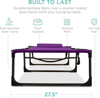 Best Choice Products Patio Chaise Lounge Chair, Portable Outdoor Folding Recliner for Lawn, w/ 8 Positions, Handles, 300lb Capacity - Purple