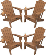 Folding Adirondack Chair Set of 4, HDPE All-Weather Outdoor Chair with Cup Holder, Wooden Textured, Fire Pit Chair - Photo 1
