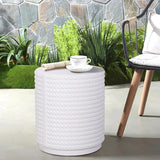 Afterglow Terrafab Material Outdoor Round Side Table, Natural Decorative Garden Stools, Round Woven Texture Accent Table - Photo 6