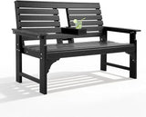 Outdoor Bench Weatherproof - HDPE 2-Person Garden Bench with Cup Holders, Bench Furniture with Backrest and Armrests - Photo 1