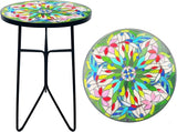 Mosaic Bird Outdoor Side Tea Table, Glass Plant Tables Indoor Decorative Metal Patio Table - Photo 1