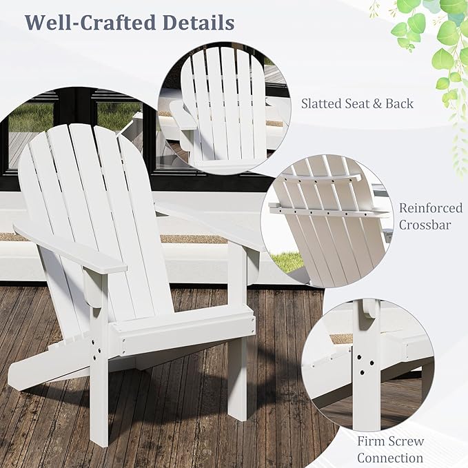 Giantex Acacia Wood Adirondack Chair - Outdoor Fire Pit Chair with 105° Inclined Seat, High Backrest, 4" Wide Armrests, Patio Lounge Chair for Outside, Lawn, Backyard, Garden, Deck, Porch (1, White)