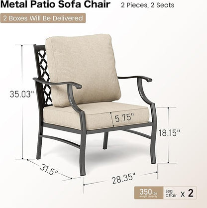 Metal Patio Chairs Set of 2 with 5.75" Extra Thick Cushion, 2 Pieces High Back Outdoor Patio Chairs All Weather Outdoor Furniture Seating for Deck Backyard Balcony Front Porch, Beige