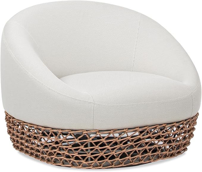 Jennifer Taylor Home Willow 35.5" Upholstered Woven Patio Deep Seating Armchair, Golden Brown Wicker Frame, Wheat Beige