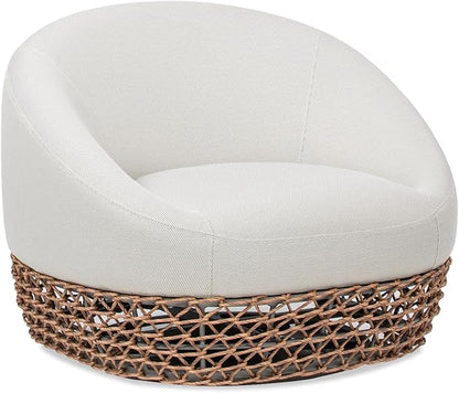 Jennifer Taylor Home Willow 35.5" Upholstered Woven Patio Deep Seating Armchair, Golden Brown Wicker Frame, Wheat Beige