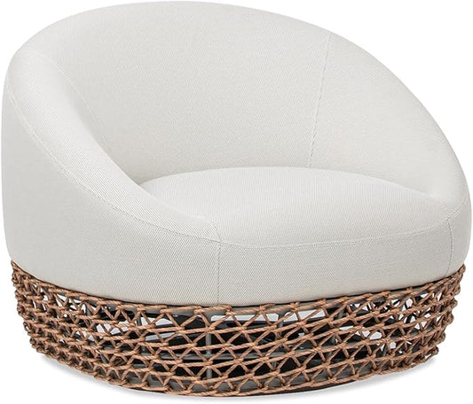 Jennifer Taylor Home Willow 35.5" Upholstered Woven Patio Deep Seating Armchair, Golden Brown Wicker Frame, Wheat Beige