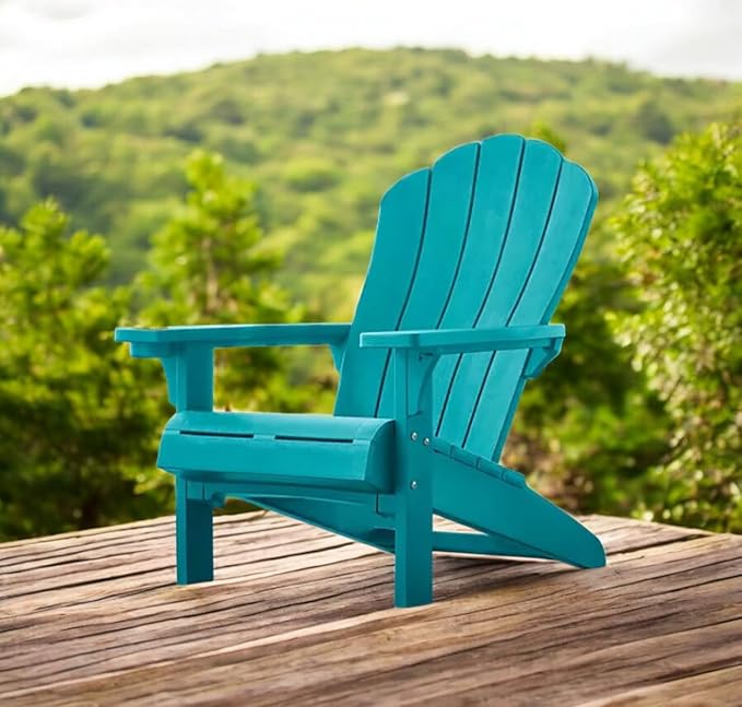 Modern Adirondack Chair with Cup Holder, Outdoor Patio Furniture (Teal)