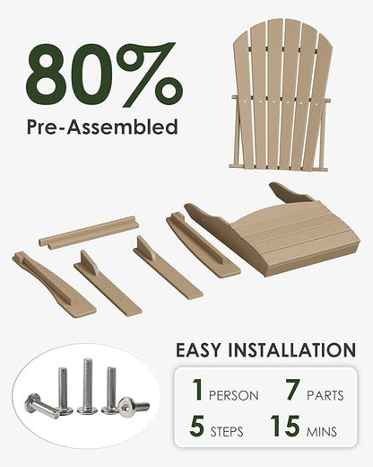 Poly Lumber Adirondack Chair Set of 4, HDPE All-Weather Resistant Outdoor Patio Chairs, Pre-Assembled Outdoor Fire Pit Chair for Pool, Deck, Backyard, Garden, Weather Wood