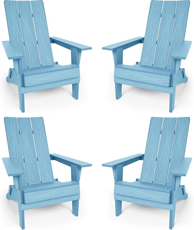 YEFU Adirondack Chairs Set of 4:Oversize Folding - 400lb Weight Capacity - Plastic Adirondack Chairs - High Back Like Wooden - All-Weather Use for Outdoor/Patio/Fire Pit/Garden/Camping - (Blue)