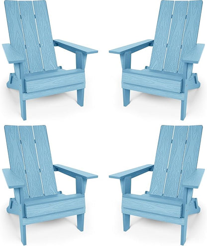 YEFU Adirondack Chairs Set of 4:Oversize Folding - 400lb Weight Capacity - Plastic Adirondack Chairs - High Back Like Wooden - All-Weather Use for Outdoor/Patio/Fire Pit/Garden/Camping - (Blue)