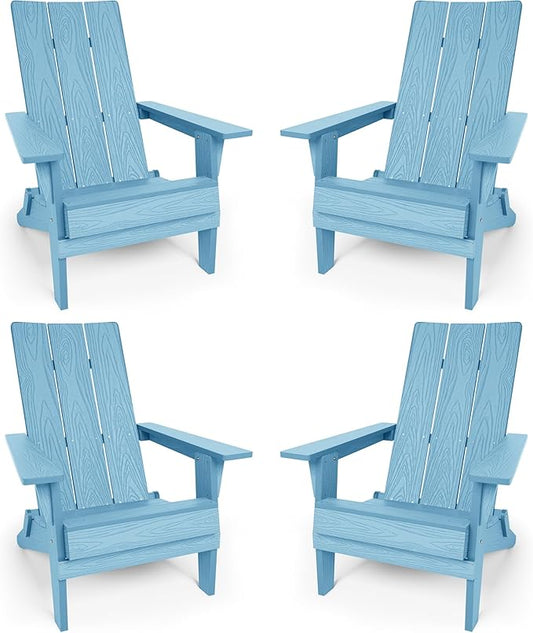 YEFU Adirondack Chairs Set of 4:Oversize Folding - 400lb Weight Capacity - Plastic Adirondack Chairs - High Back Like Wooden - All-Weather Use for Outdoor/Patio/Fire Pit/Garden/Camping - (Blue)