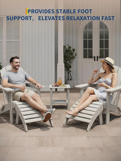 Garvee Folding Adirondack Ottoman Set of 2, HDPE Outdoor Footrest for Adirondack Chair, All-Weather Resistant for Deck Backyard Patio Outside Poolside Porch Lawn - White