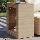 vidaXL Patio Side Table - Beige 23.6"x15.7"x29.5" - Durable Poly Rattan & Acacia Wood Top - Outdoor/Garden/Backyard - Photo 2