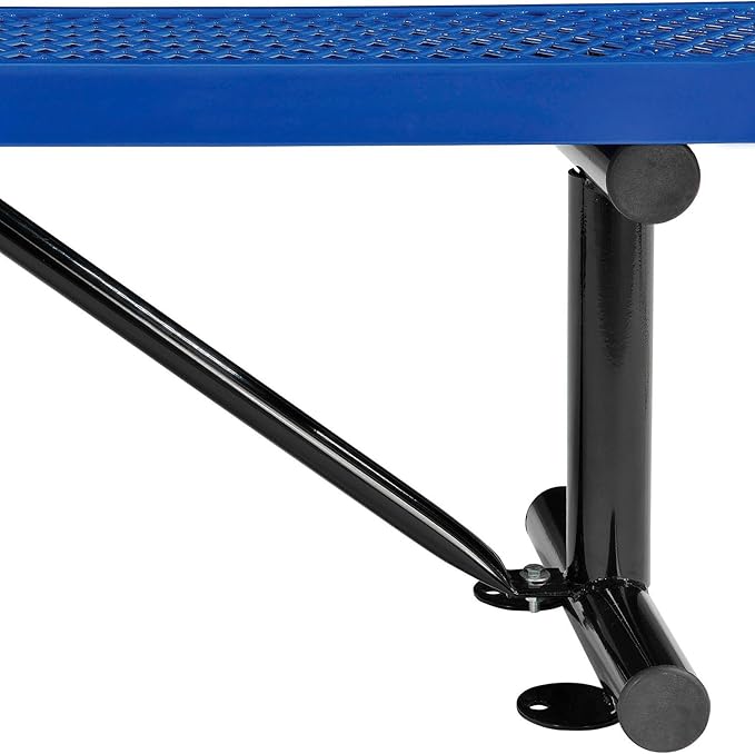 Global Industrial 8'L Heavy Duty Expanded Metal Mesh Flat Bench with Steel Frame, Portable Outdoor Bench, 1000 lbs Capacity, Blue, 96" L x 14-1/2"W x 18" H