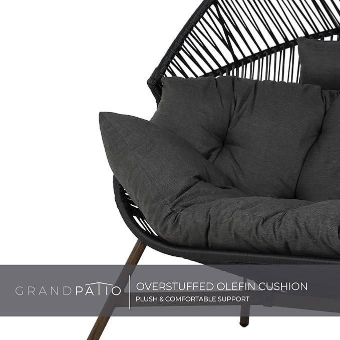 Grand patio Outdoor Modern 2-Seat Wicker Egg Chair with Cushion, Stationary Patio Loveseat Accent Chair, Grey
