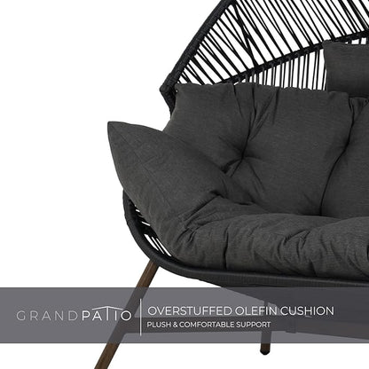 Grand patio Outdoor Modern 2-Seat Wicker Egg Chair with Cushion, Stationary Patio Loveseat Accent Chair, Grey