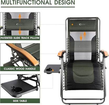 Portal Portable Zero Gravity Chair, Lounge Chair Outdoor Oversized Zero Gravity Chair Folding Lounge Chair with Adjustable Pillows and Cup Holder for Poolside Backyard and Lawn, Support 350lbs