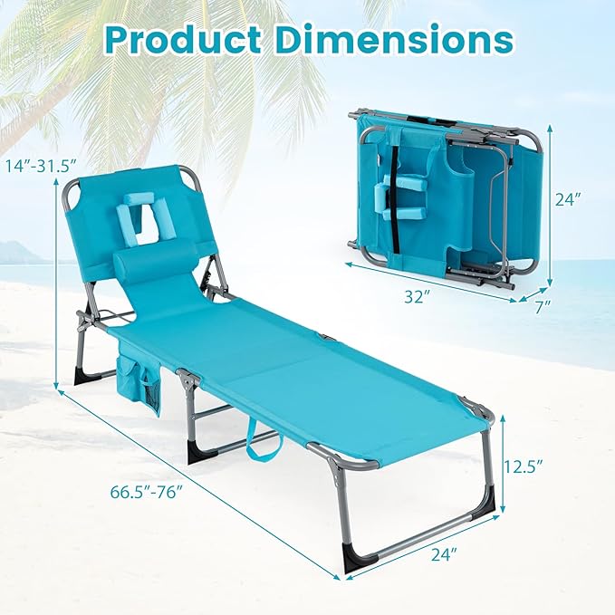 Giantex Face Down Tanning Chair, Folding Beach Lounge Chair w/ 4-Position Adjustable Backrest - Photo 3