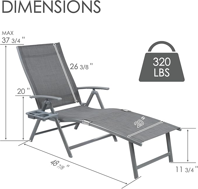 Kozyard Aluminum Outdoor Chaise Lounge Chair, Adjustable Reclining Patio Lounge with Drink Holder - Photo 2