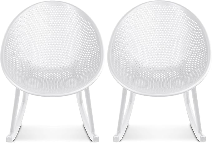 2xhome Set of 2 Patio Rocking Chairs | Oval Egg Shaped Lounge Rocker | All Weather Plastic | Modern Accent Side Chair for Indoor or Outdoor Use, White