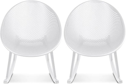 2xhome Set of 2 Patio Rocking Chairs | Oval Egg Shaped Lounge Rocker | All Weather Plastic | Modern Accent Side Chair for Indoor or Outdoor Use, White