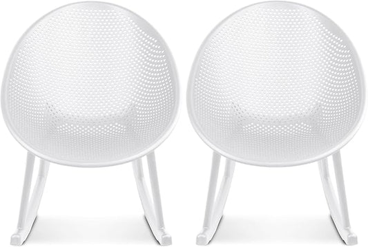 2xhome Set of 2 Patio Rocking Chairs | Oval Egg Shaped Lounge Rocker | All Weather Plastic | Modern Accent Side Chair for Indoor or Outdoor Use, White