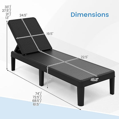 Tangkula Outdoor Chaise Lounger Chair, 4-Position Reclining Chair with Waterproof Rattan Textured PP Surface, 330 lbs Capacity & Easy Assembly for Pool Garden Deck Beach (1,Black)