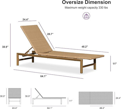 PURPLE LEAF Patio Chaise Lounge Chairs Outdoor Set of 2, Wicker Pool Lounge Chairs for Outside with Adjustable Backrest, Aluminum Sunbathing Lounger for Patio, Poolside, Garden, Light Brown
