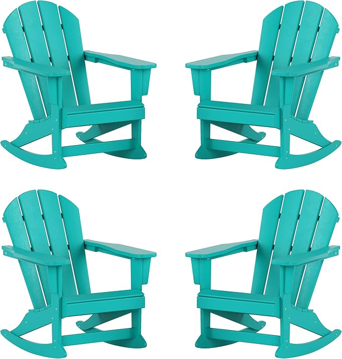 WestinTrends Malibu Outdoor Patio Porch Rocking Adirondack Chair (Set of 4), Turquoise